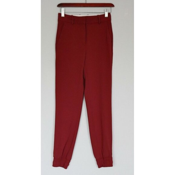 Aritzia Babaton Atelier Burgundy Red Size 00 Trouser Elastic Cuff Work Pant $148 - Picture 1 of 5